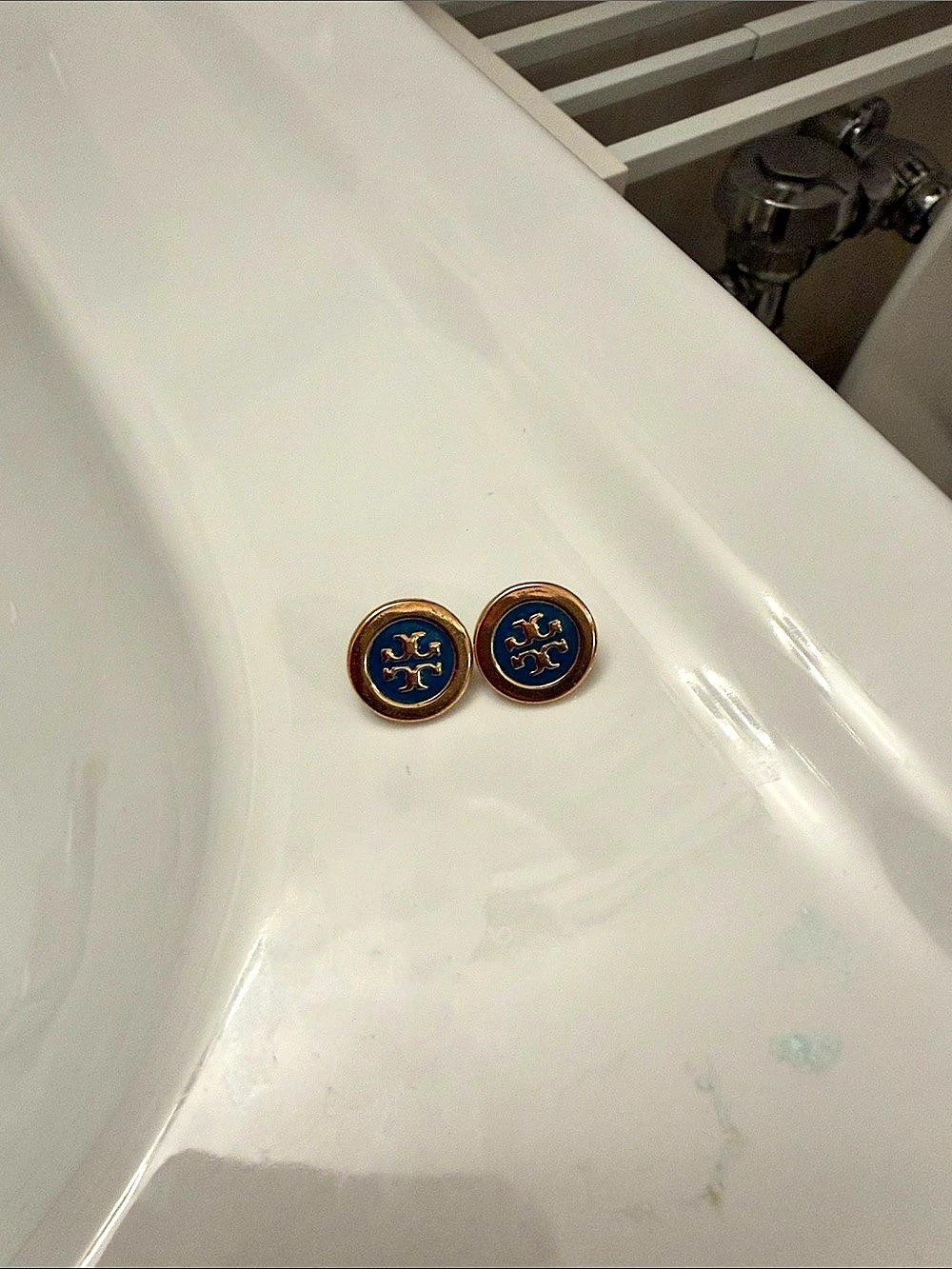 Tory Burch Icon Enamel Circle-Stud Earrings Logo Stud Earrings in Blue & Gold